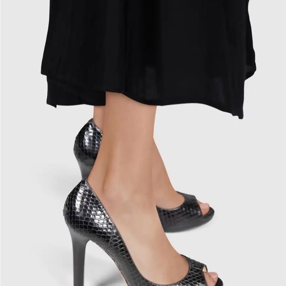 Jimmy Choo Black Python Peep Toe Heels - Picture 3 of 10